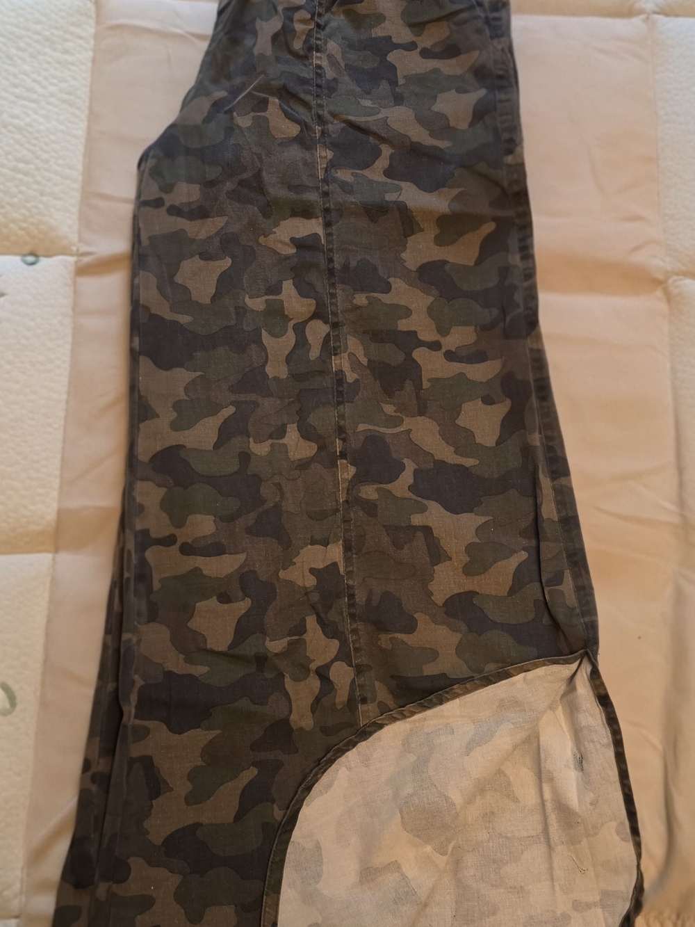 Women's Camo Straight-Leg Pants By LovLov With Side Slits At Ankle.
